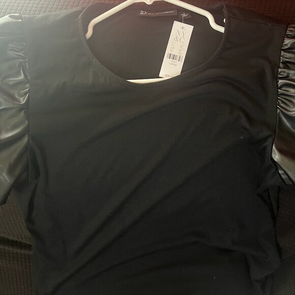 NWT - NY&C Women's Faux-Leather Puff Sleeve Blouse - Picture 3 of 3